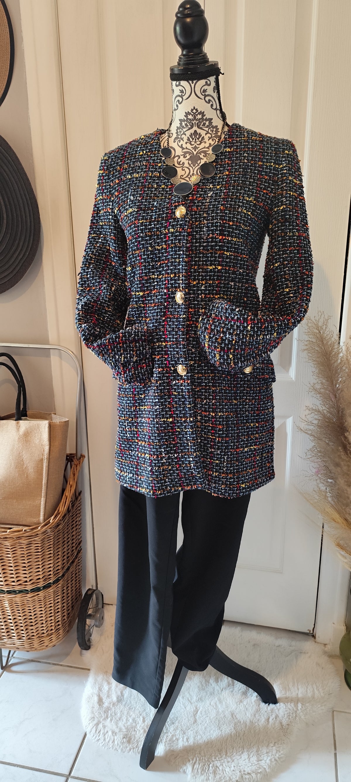 Veste mi-longue tweed Zara